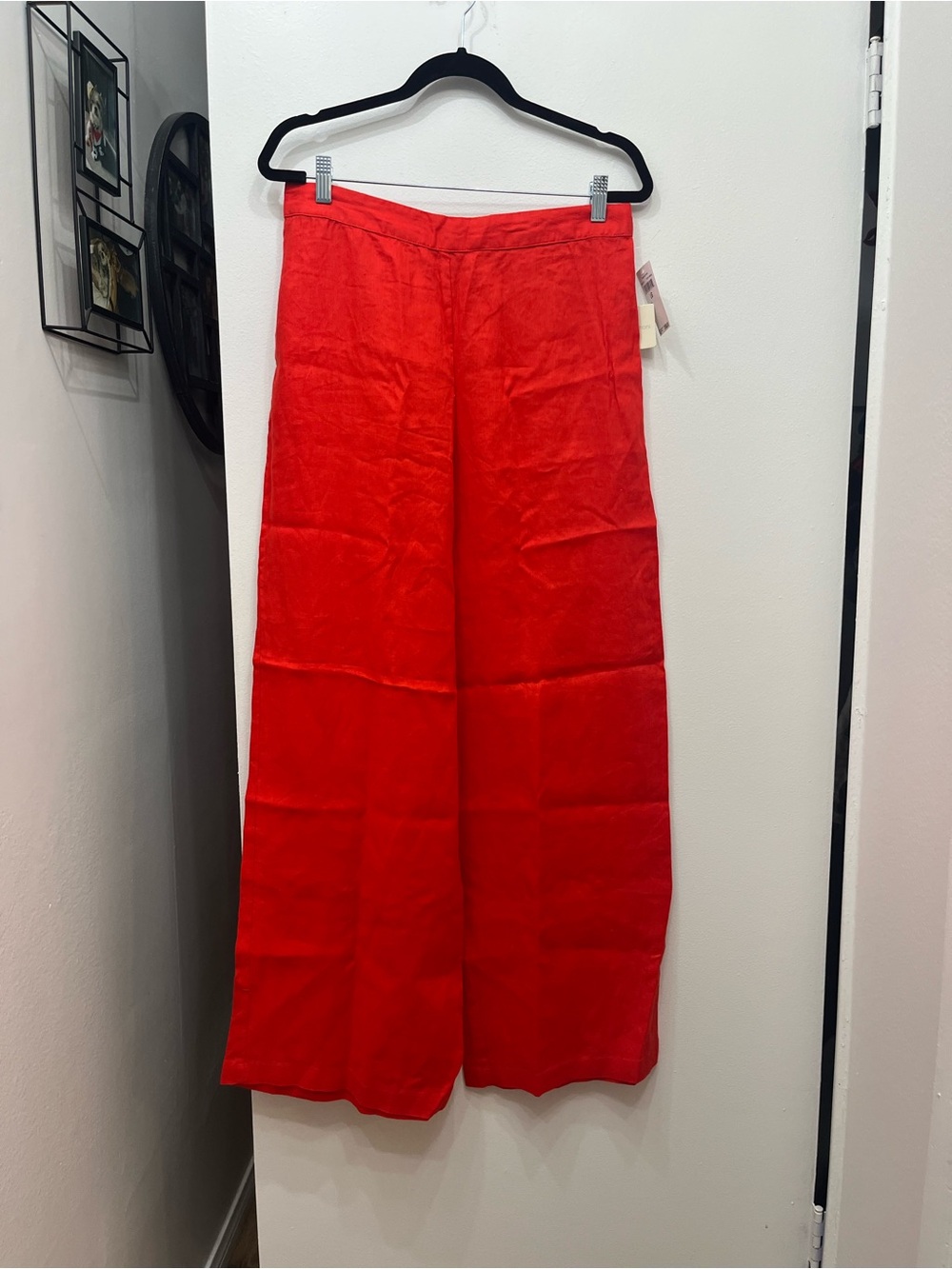 Magaschoni Fiesta Orange Linen Wide Leg Pants Large MSRP:$198 NWT